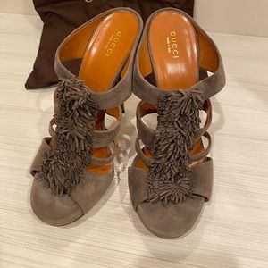 Gucci Heeled Slides with Fringe